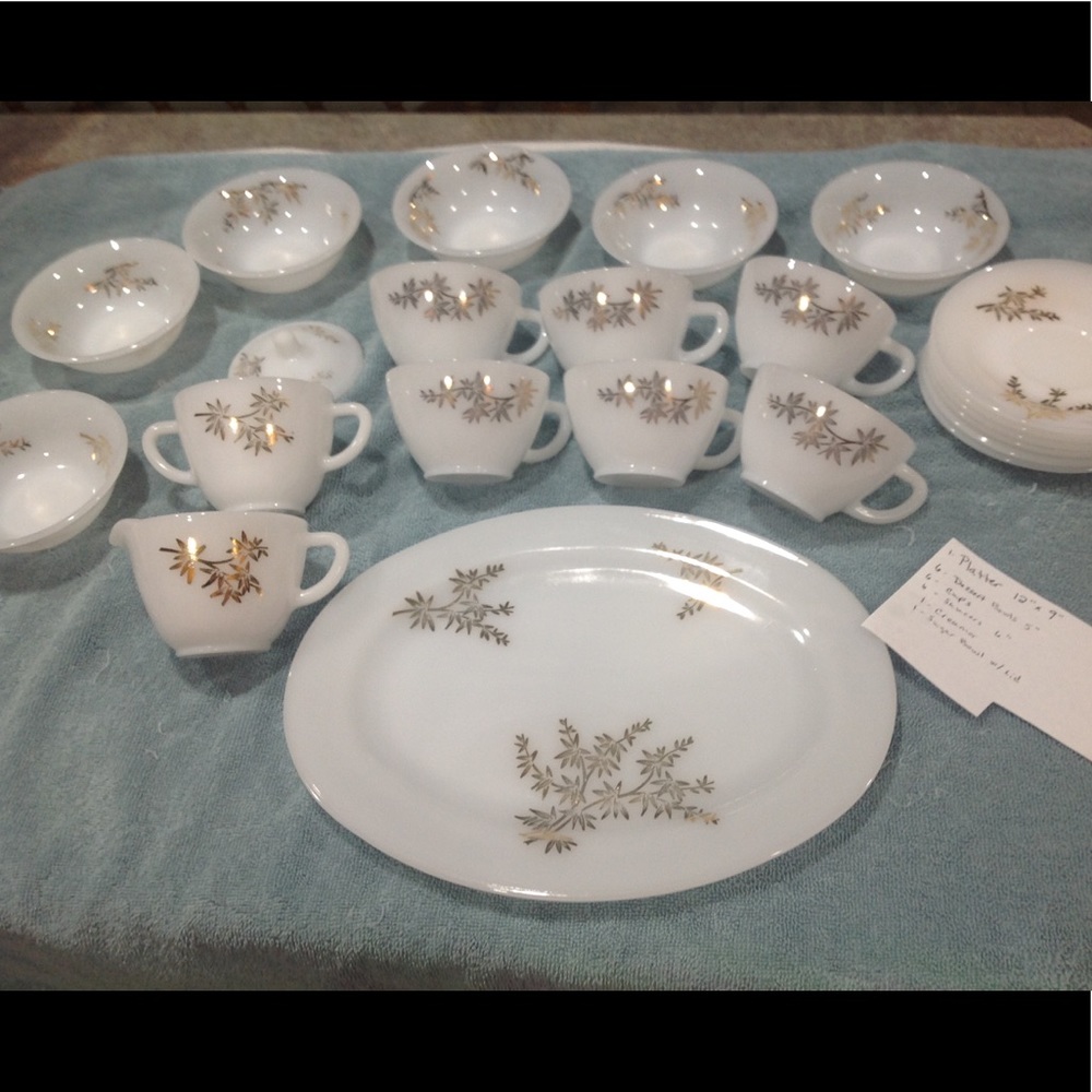 Vintage Milk Glass Tea Set, serves 6, excellent